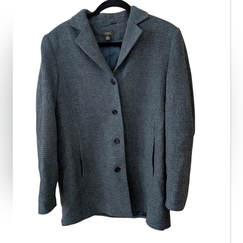 L.L. Bean Vintage Blue Gray Wool Academia Tweed‎ Preppy Blazer Jacket Size 12